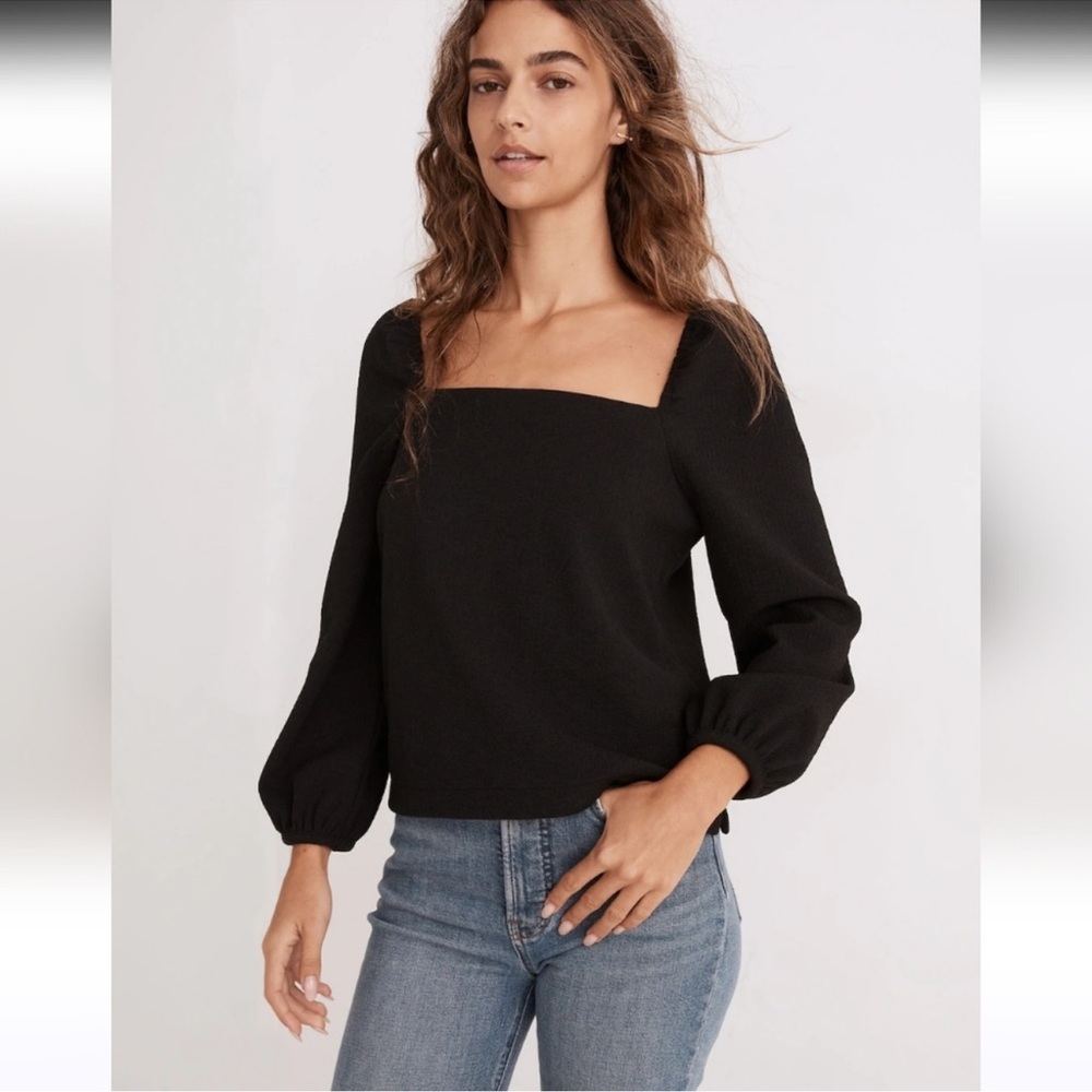 Madewell Crepe Square-Neck Puff-Sleeve Top size S